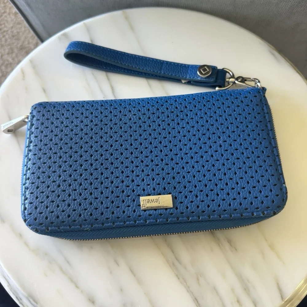 Thirty One Jewell All About the Benjamins Cobalt Blue Zip Wallet Wristlet Strap